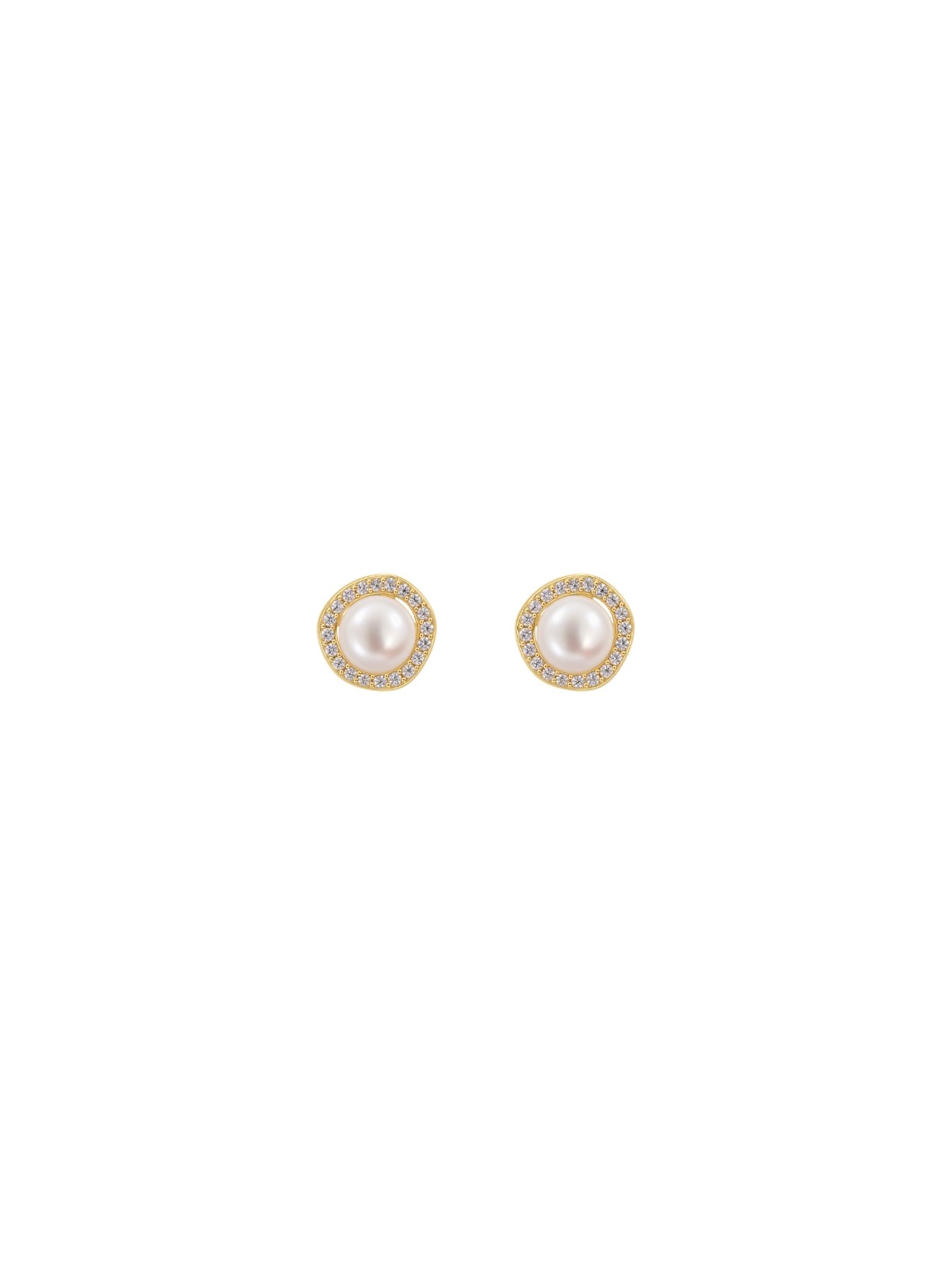 Pendientes dorados de perlas con contorno de circonitas blancas