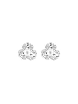 Pendientes de perlas flor tres pétalos con circonitas blancas