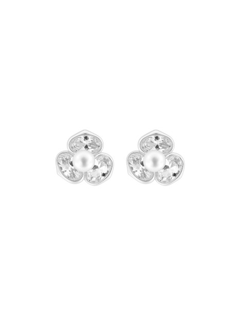 Pendientes de perlas flor tres pétalos con circonitas blancas