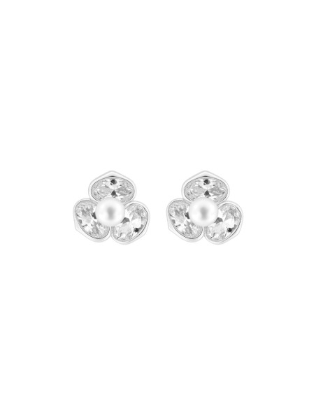Pendientes de perlas flor tres pétalos con circonitas blancas