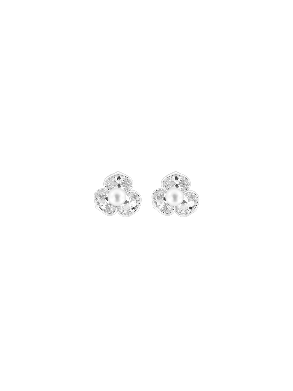 Pendientes de perlas flor tres pétalos con circonitas blancas