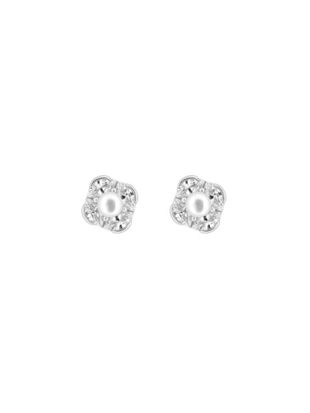 Pendientes de perlas flor redondeada con circonitas blancas