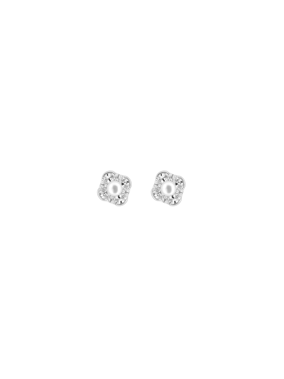 Pendientes de perlas flor redondeada con circonitas blancas