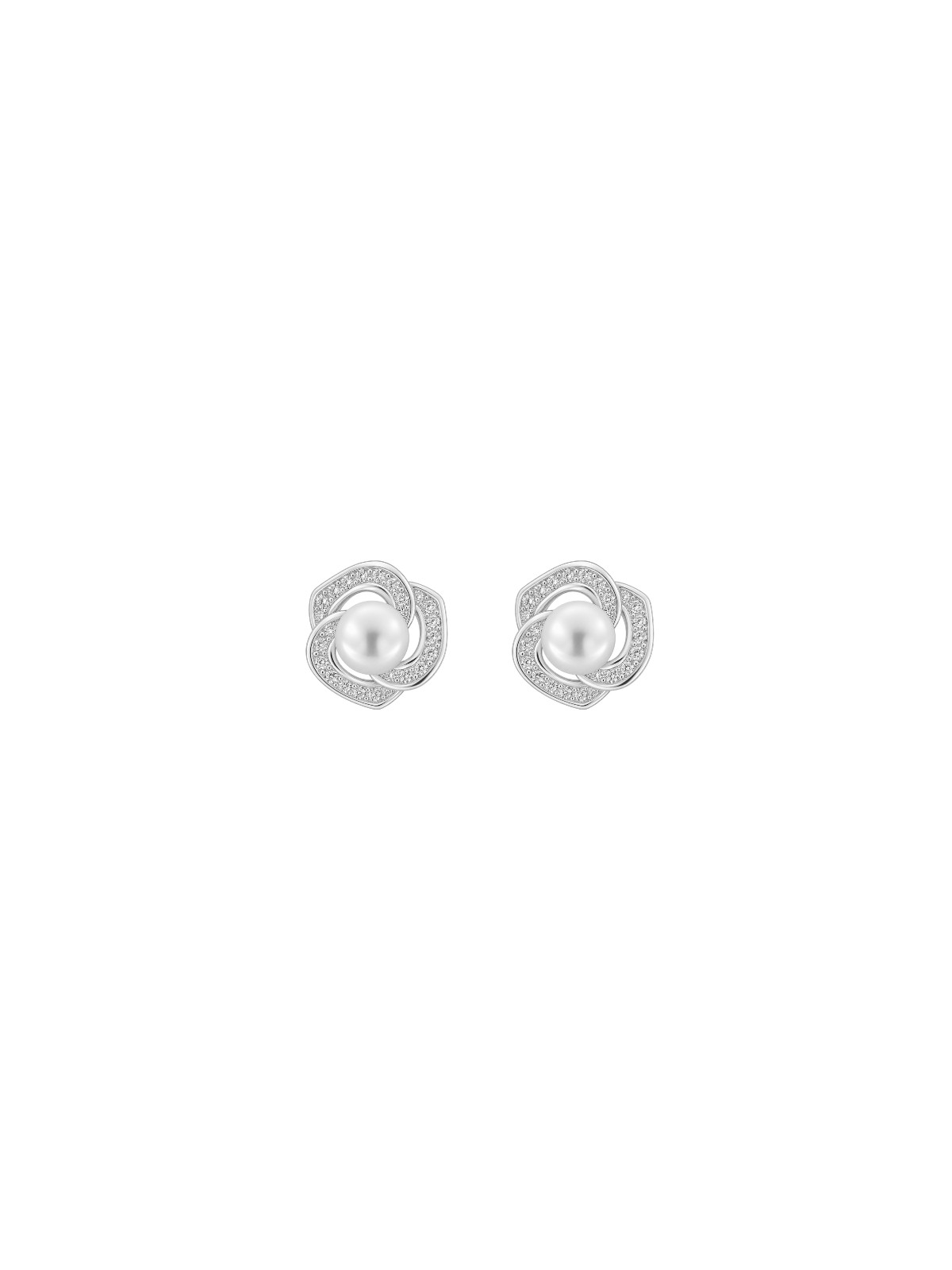 Pendientes de perlas flor entrelazada con circonitas blancas