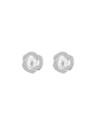 Pendientes de perlas flor entrelazada con circonitas blancas