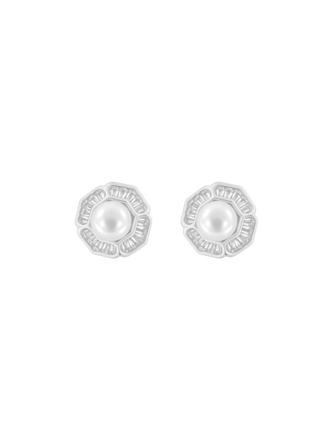 Pendientes de perlas flor geométrica con circonitas blancas