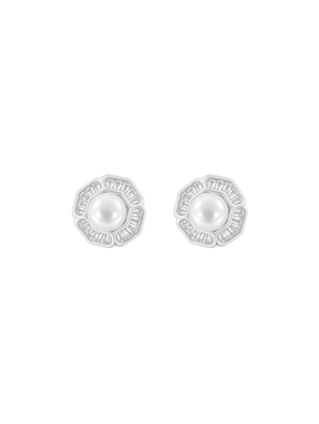 Pendientes de perlas flor geométrica con circonitas blancas