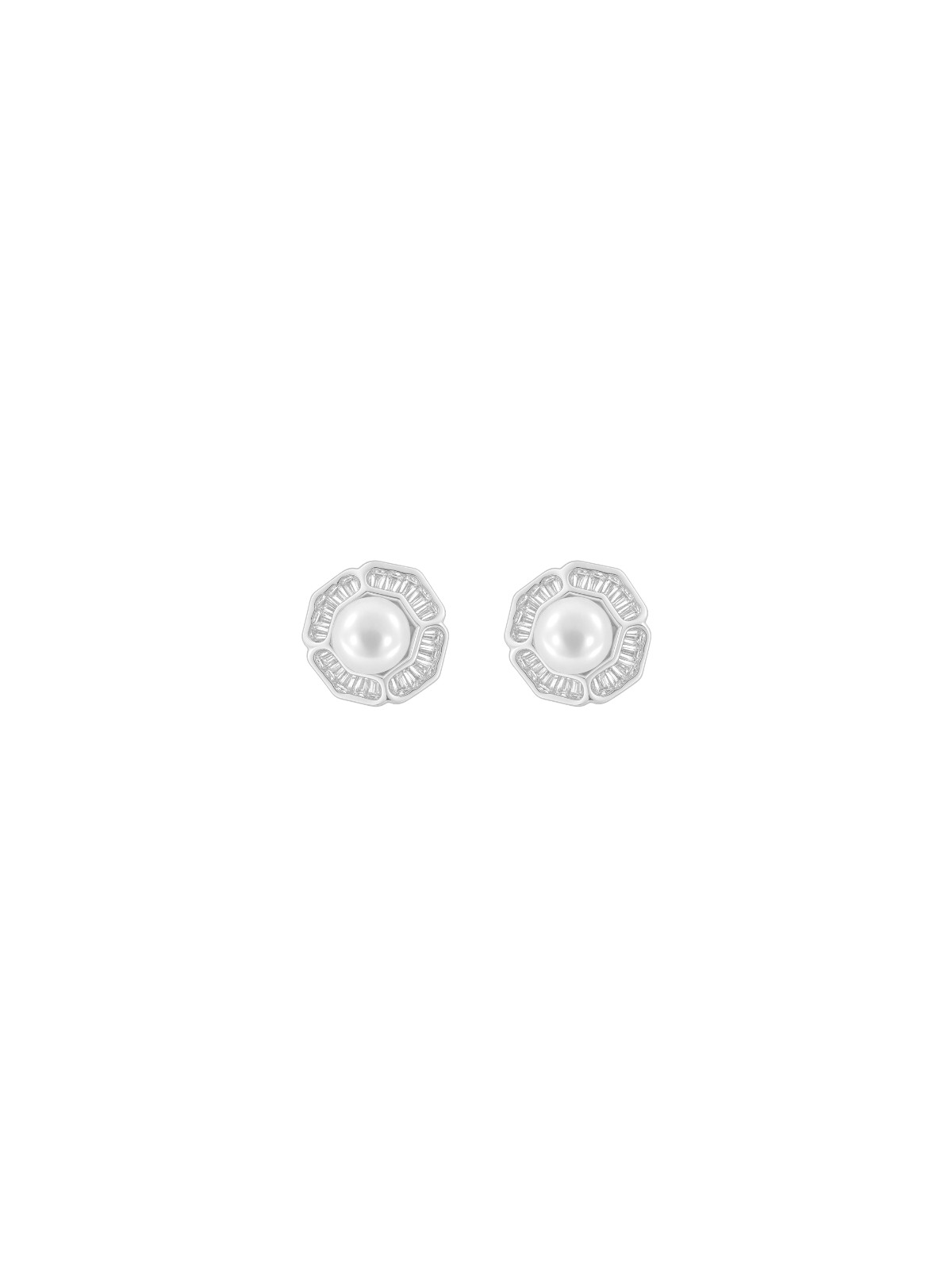 Pendientes de perlas flor geométrica con circonitas blancas