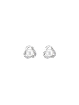 Pendientes de perlas flor espiral con circonitas blancas