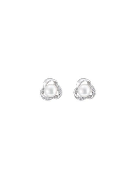 Pendientes de perlas flor espiral con circonitas blancas