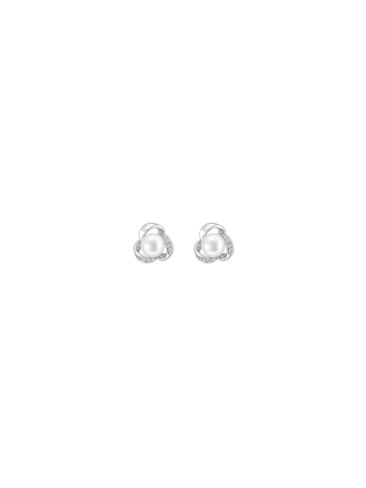 Pendientes de perlas flor espiral con circonitas blancas