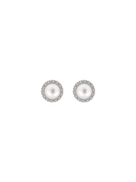 Pendientes de perlas con borde de circonitas blancas