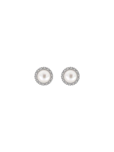 Pendientes de perlas con borde de circonitas blancas