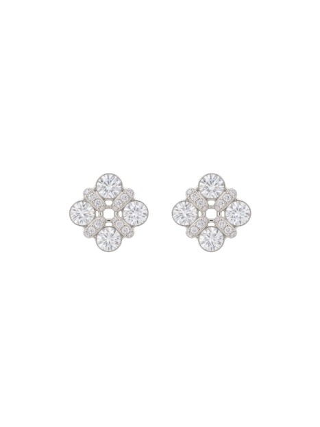 Pendientes de presión cuatro circonitas en flor blancas