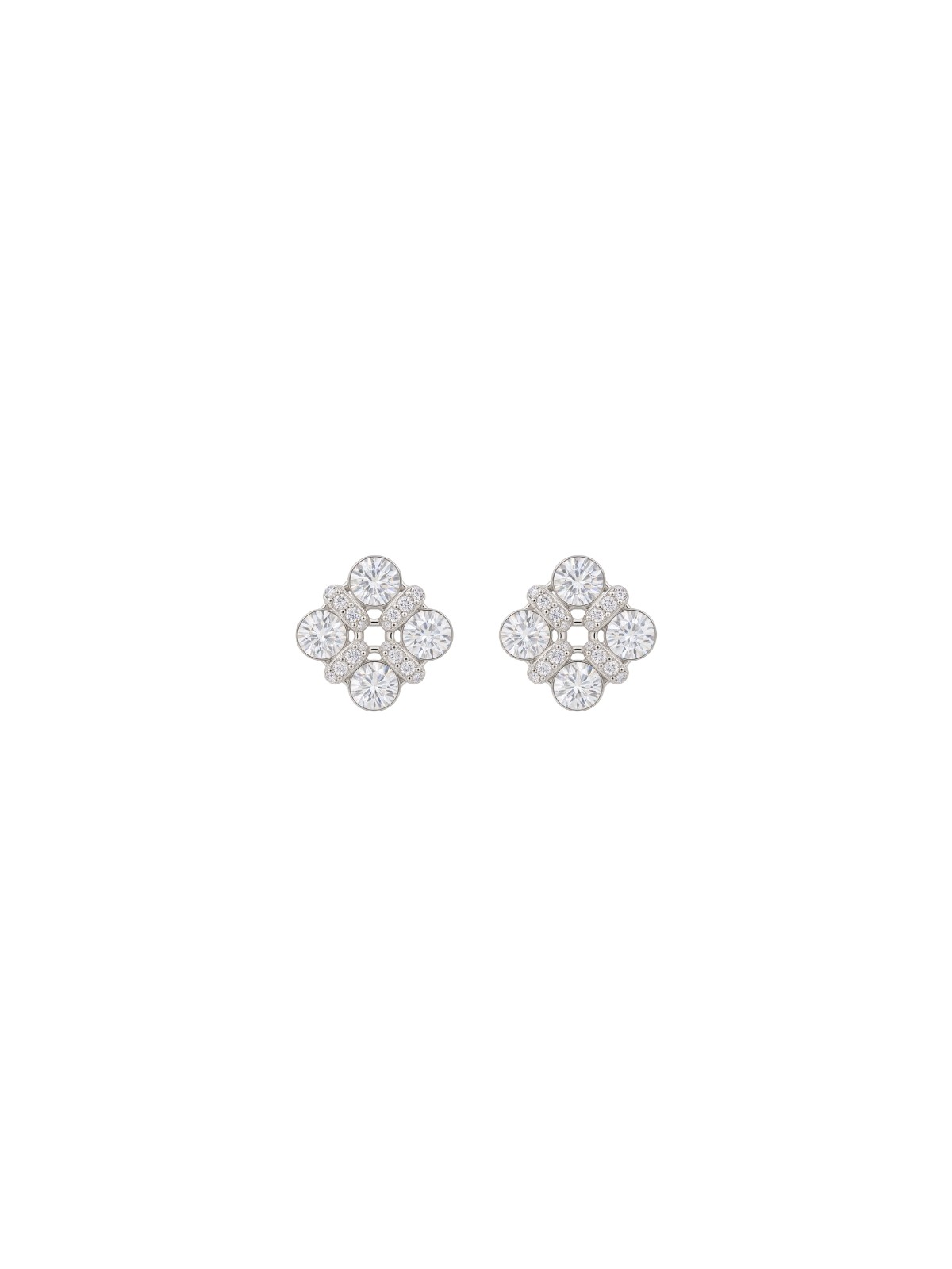 Pendientes de presión cuatro circonitas en flor blancas