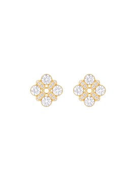 Pendientes de presión dorados cuatro circonitas en flor blancas