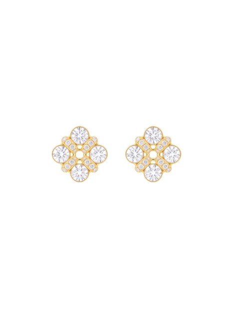 Pendientes de presión dorados cuatro circonitas en flor blancas
