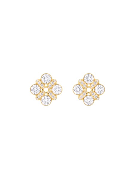 Pendientes de presión dorados cuatro circonitas en flor blancas