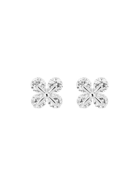 Pendientes de presión de plata flor cruzada con circonitas blancas