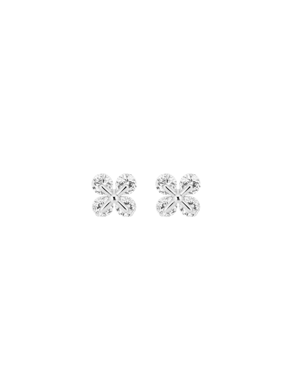 Pendientes de presión de plata flor cruzada con circonitas blancas