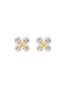 Pendientes de presión dorados flor cruzada con circonitas blancas