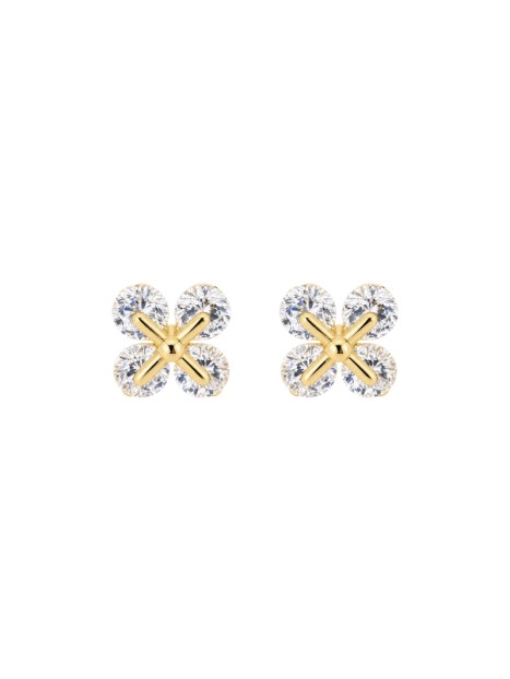Pendientes de presión dorados flor cruzada con circonitas blancas