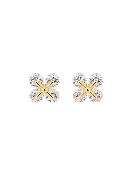 Pendientes de presión dorados flor cruzada con circonitas blancas