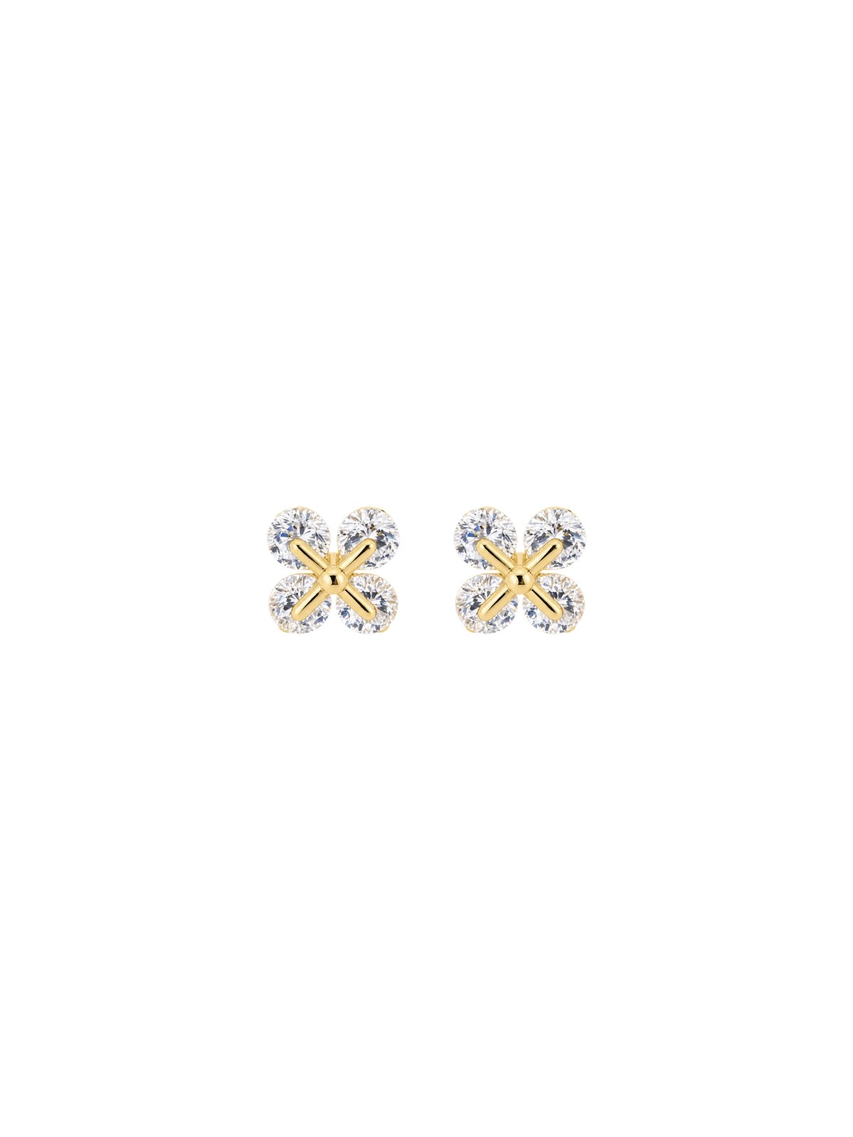 Pendientes de presión dorados flor cruzada con circonitas blancas