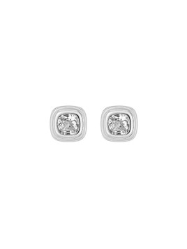 Pendientes de presión cuadrados con circonita blanca en Plata de Ley 925