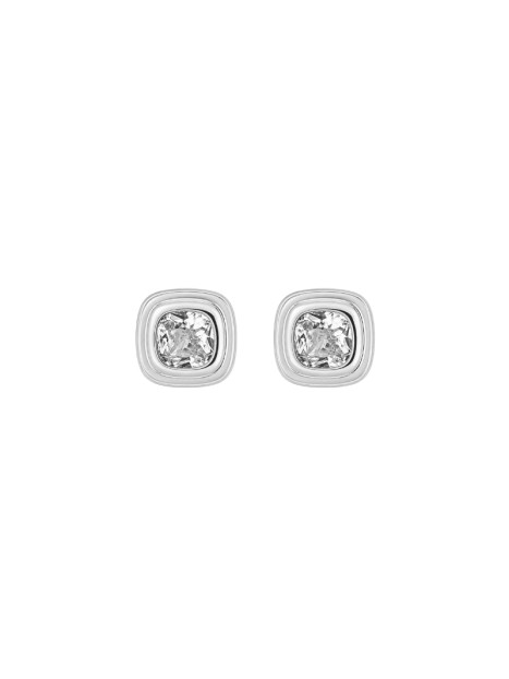 Pendientes de presión cuadrados con circonita blanca en Plata de Ley 925