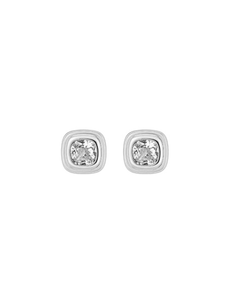 Pendientes de presión cuadrados con circonita blanca en Plata de Ley 925