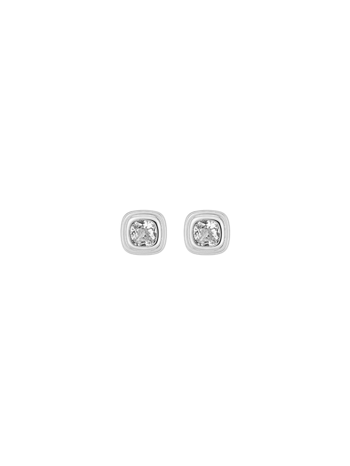 Pendientes de presión cuadrados con circonita blanca en Plata de Ley 925