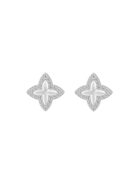 Pendientes de presión flor de cuatro puntas con circonitas blancas