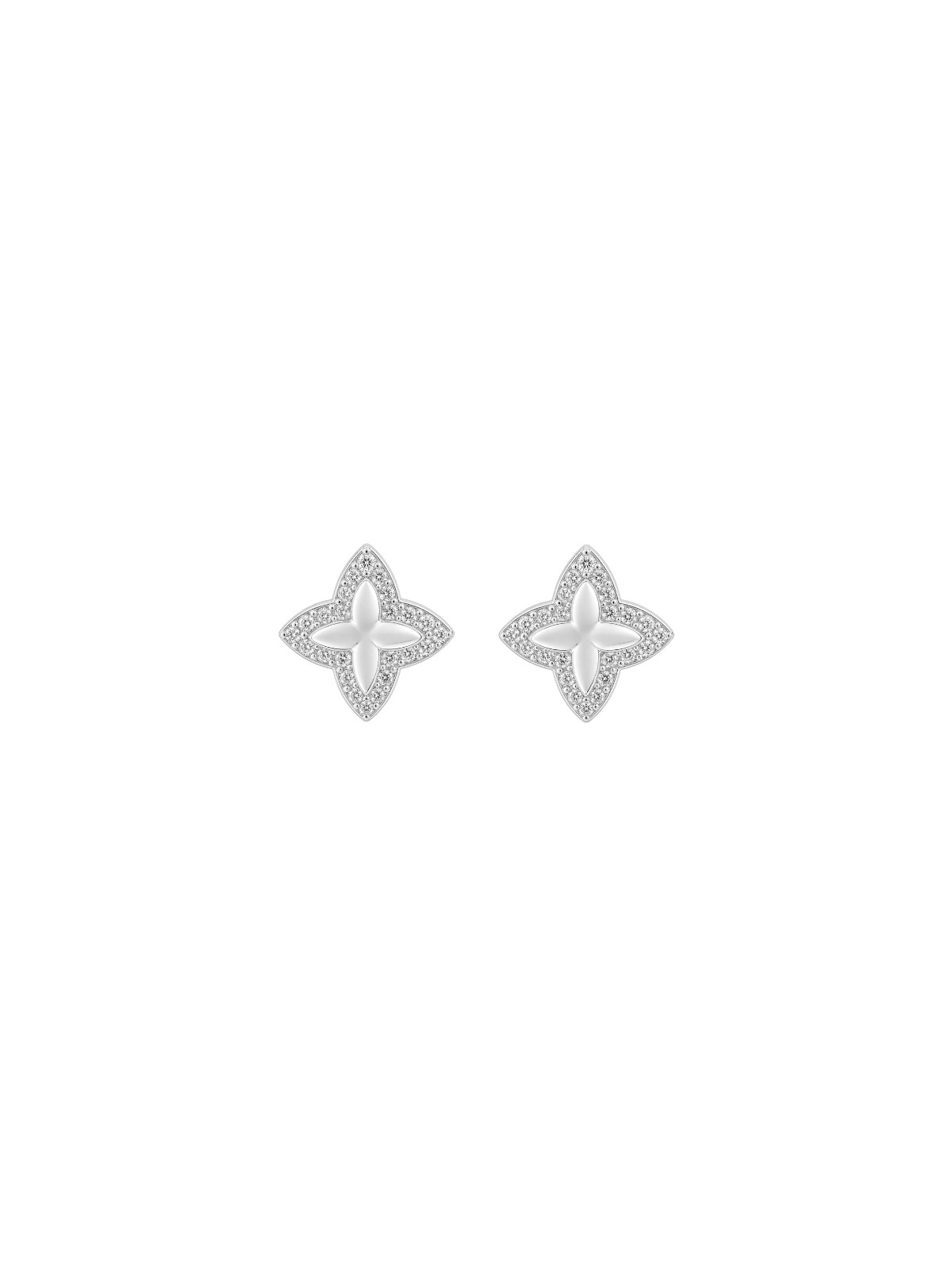 Pendientes de presión flor de cuatro puntas con circonitas blancas