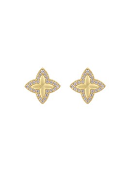Pendientes de presión dorados flor de cuatro puntas con circonitas blancas