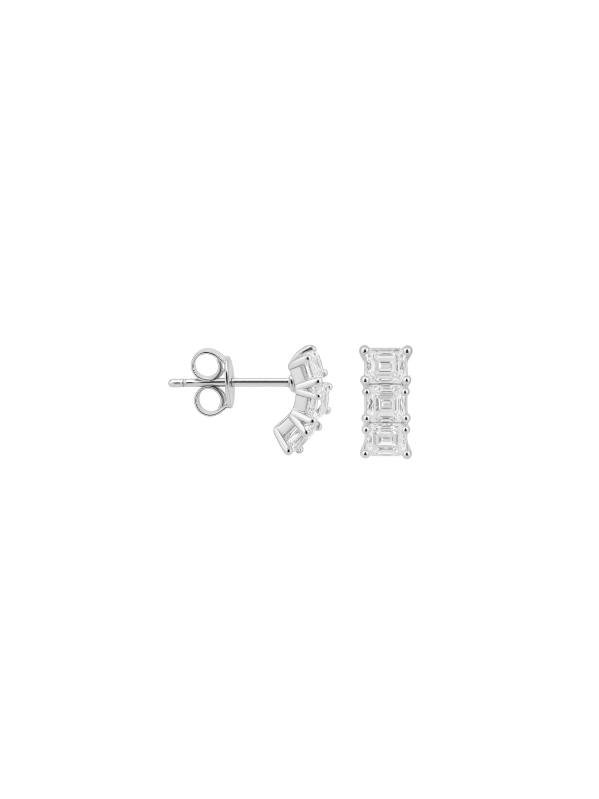 Pendientes de presión triple circonita rectangular blanca