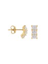 Pendientes de presión dorados con triple circonita rectangular blanca