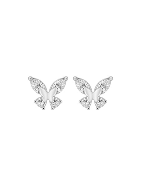 Pendientes de presión mariposa central con circonitas blancas