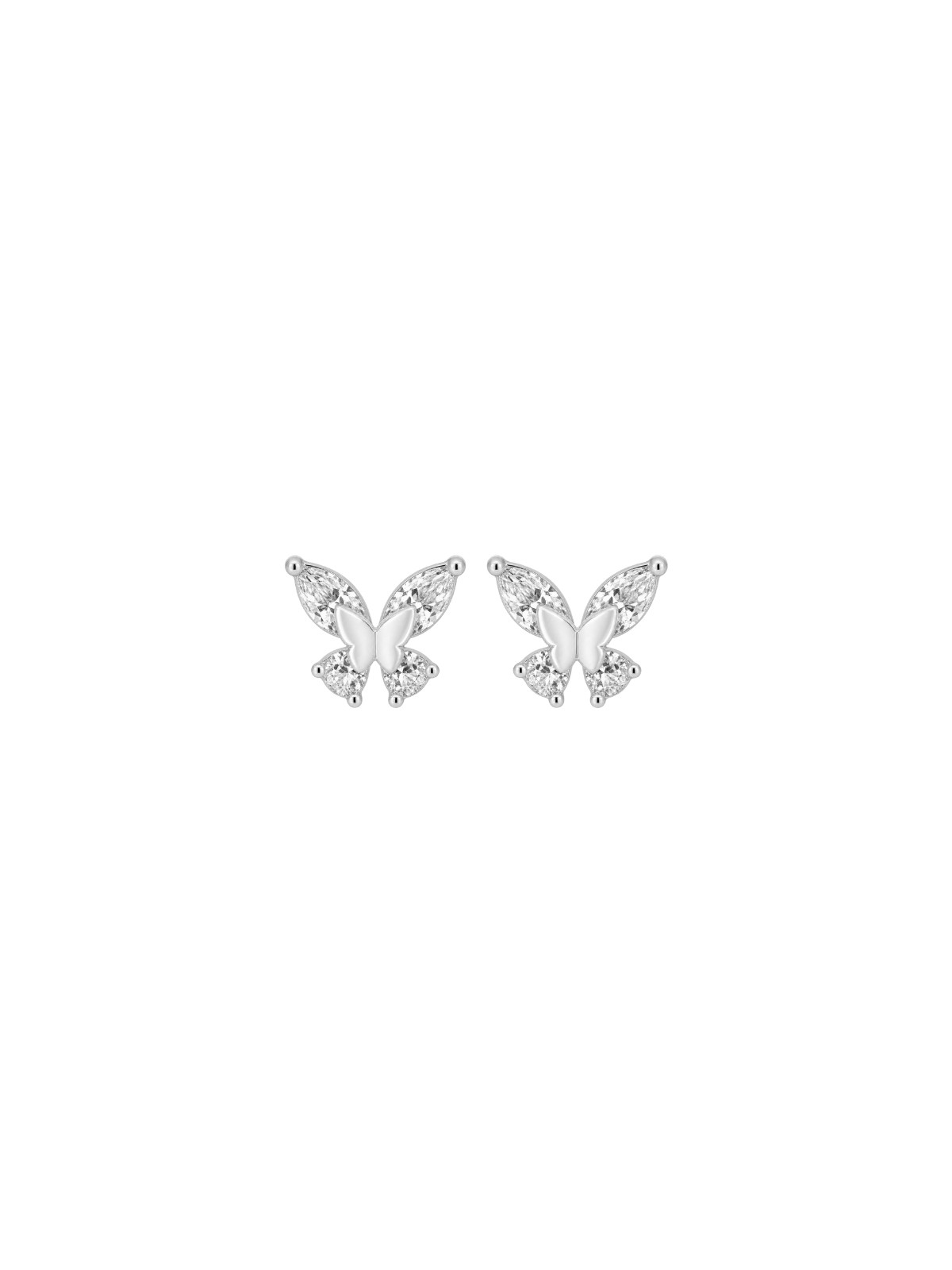 Pendientes de presión mariposa central con circonitas blancas