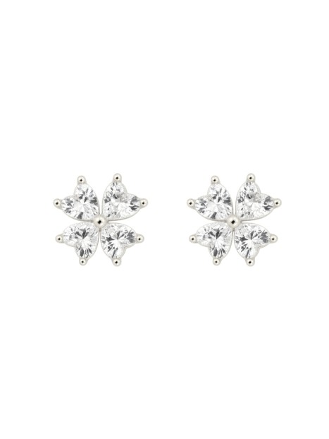Pendientes de presión flor de corazones con circonitas blancas