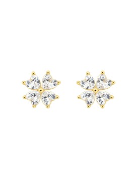 Pendientes de presión dorados flor de corazones con circonitas blancas