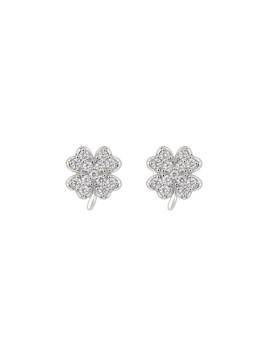 Pendientes de presión trébol relieve con circonitas blancas