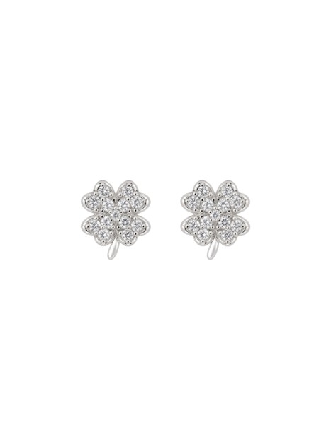 Pendientes de presión trébol relieve con circonitas blancas