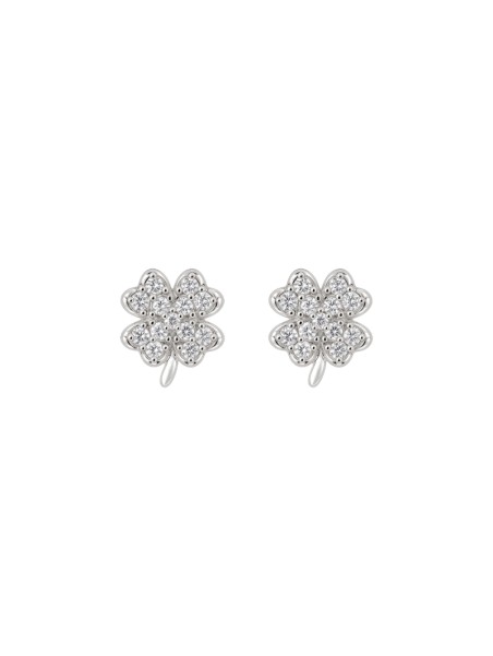 Pendientes de presión trébol relieve con circonitas blancas