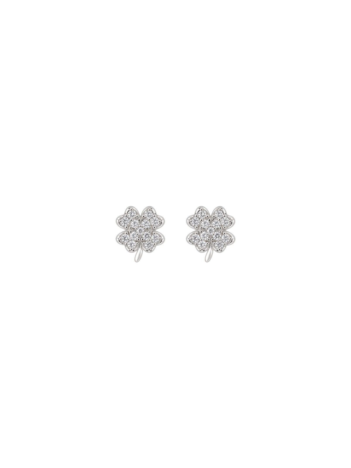Pendientes de presión trébol relieve con circonitas blancas