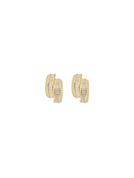 Pendientes aros dorados dobles con circonitas baguette