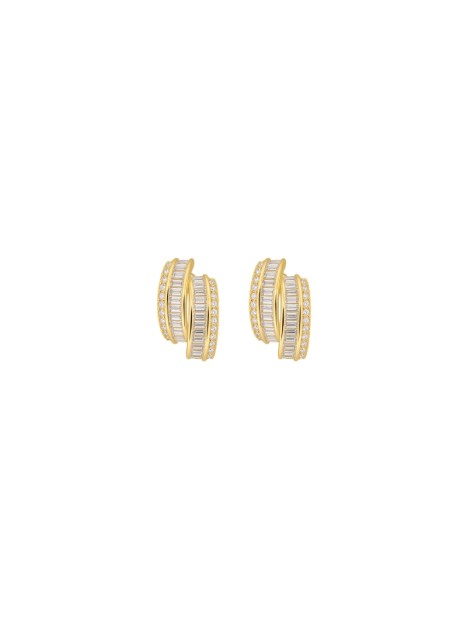 Pendientes aros dorados dobles con circonitas baguette