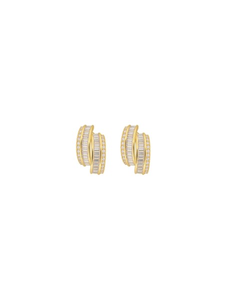 Pendientes aros dorados dobles con circonitas baguette