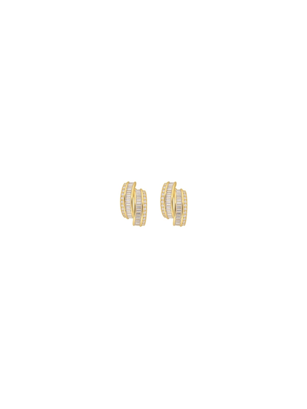 Pendientes aros dorados dobles con circonitas baguette