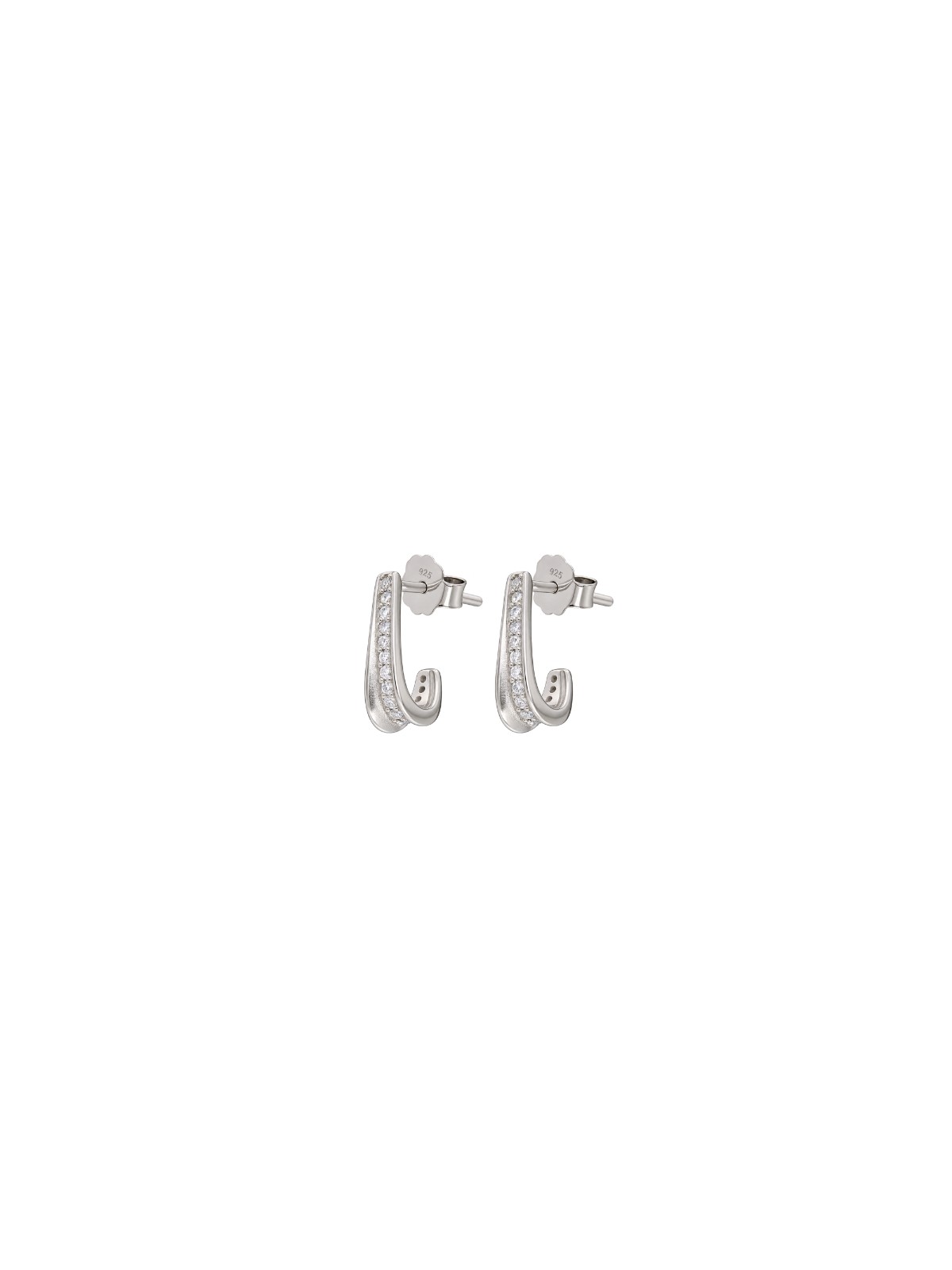 Pendientes de presión curva con circonitas blancas en Plata de Ley 925